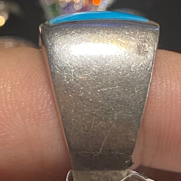 Ring Size 7.5 Blue Turquoise Sterling Silver 925 Women Semi-Precious Stone - Picture 2 of 11